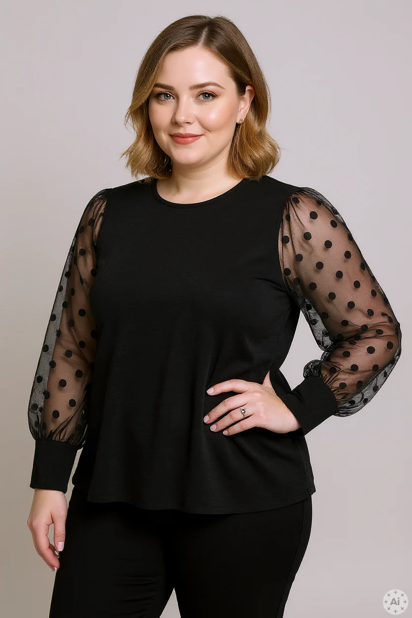 VmsCalva - Bluse med Mesh-ærmer