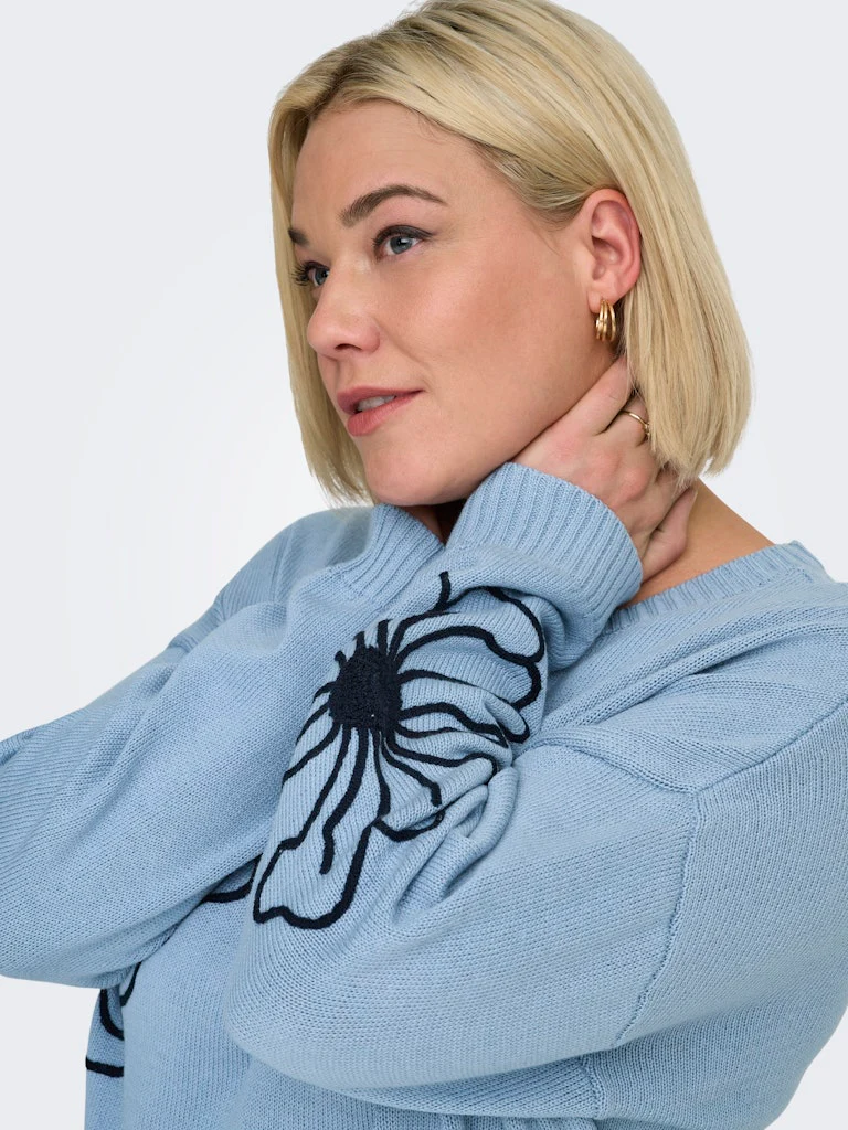 CarPetra - Strikbluse med Broderet Blomst - Image 3