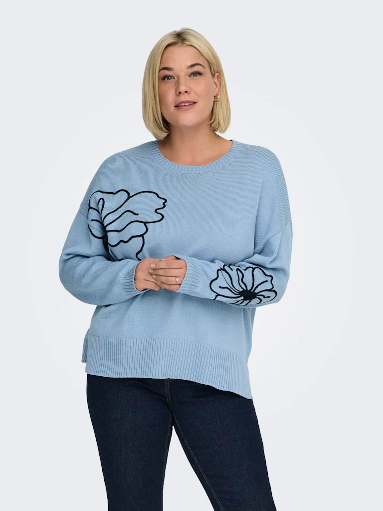 CarPetra - Strikbluse med Broderet Blomst - Image 4