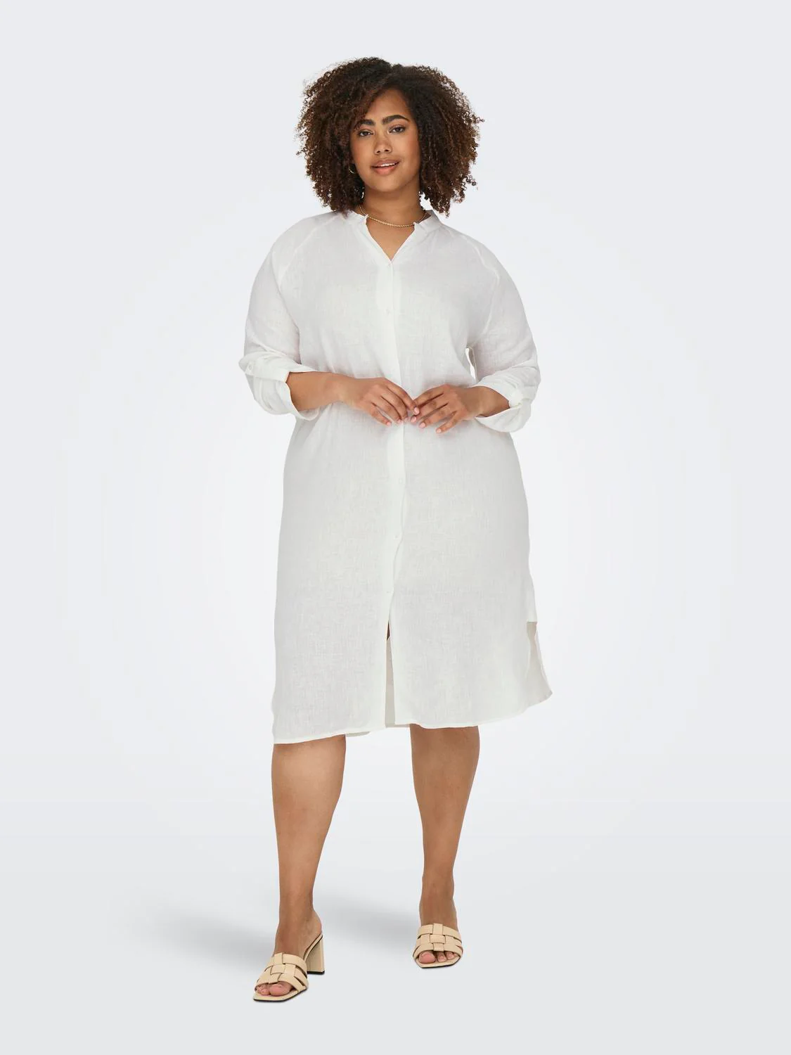 CARTOKYO L/S LINEN BLEND DRESS