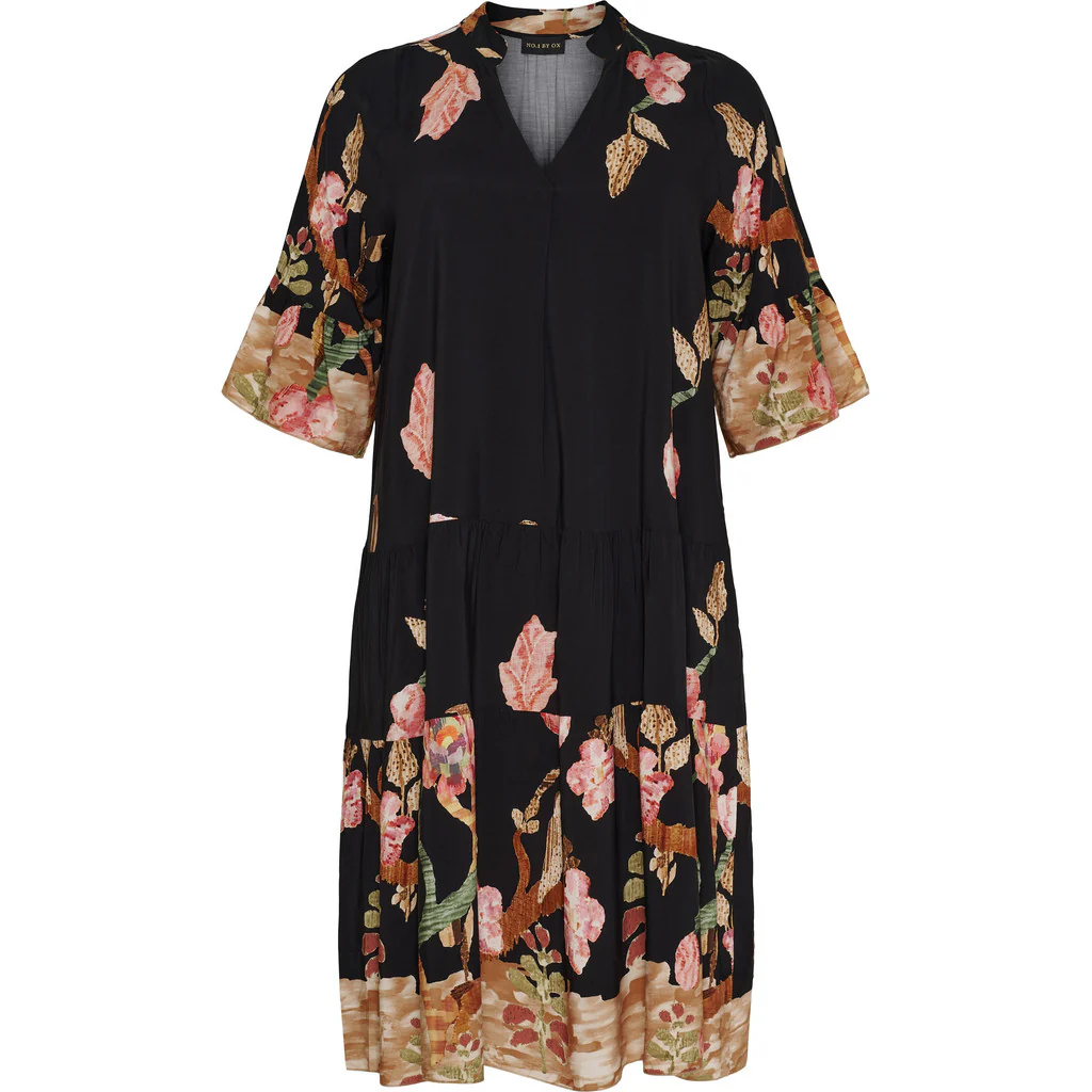 OxDress - Sort Kjole Med Blomsterprint